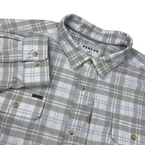 Poncho Outdoors Mens 3XL Regular Fit Plaid Magnetic Button Fishing Shirt Grey